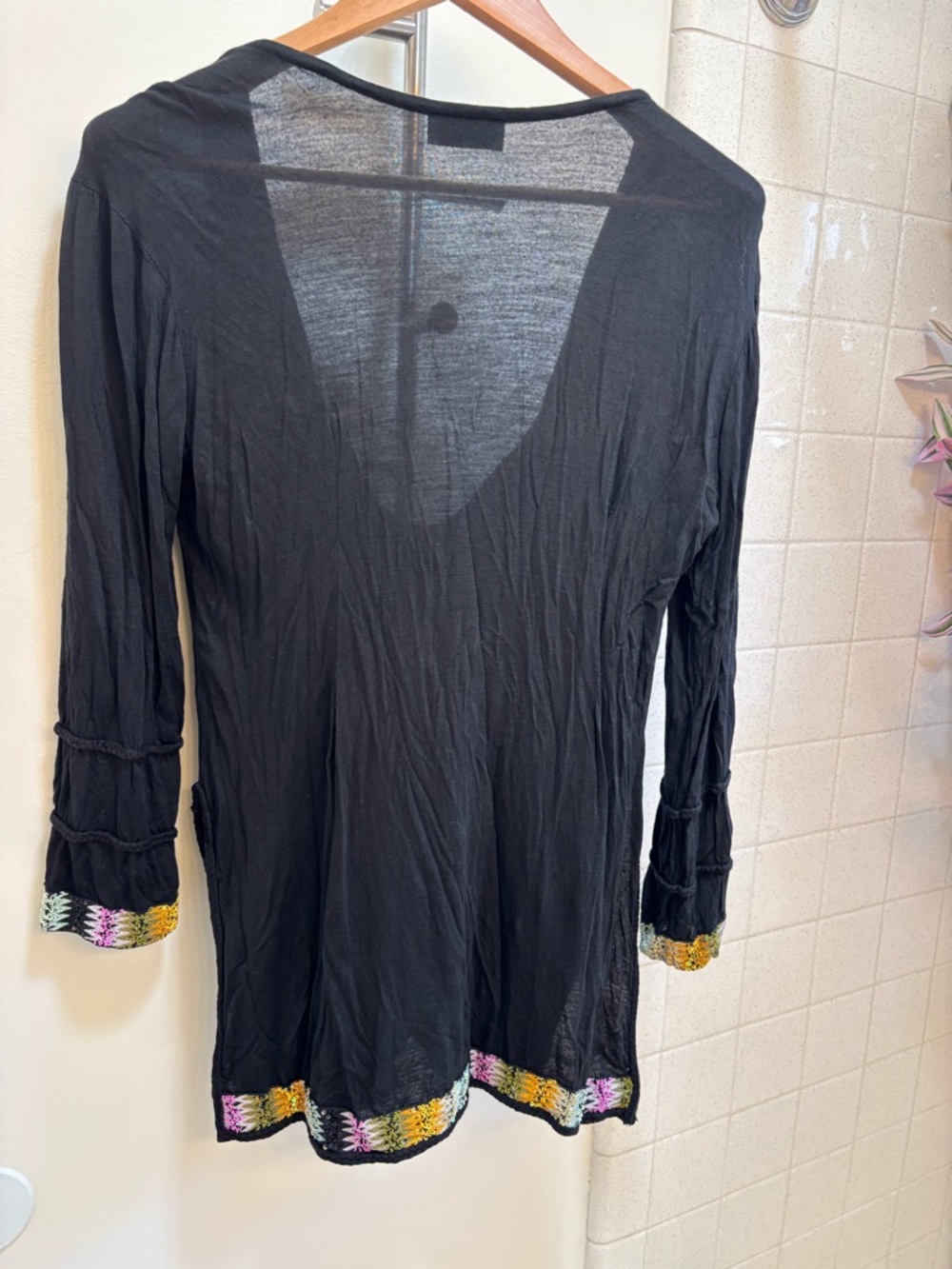 Letarte Black Tunic Size Medium Boho Resort Island Travel Swim Embroider Coverup - Picture 2 of 10
